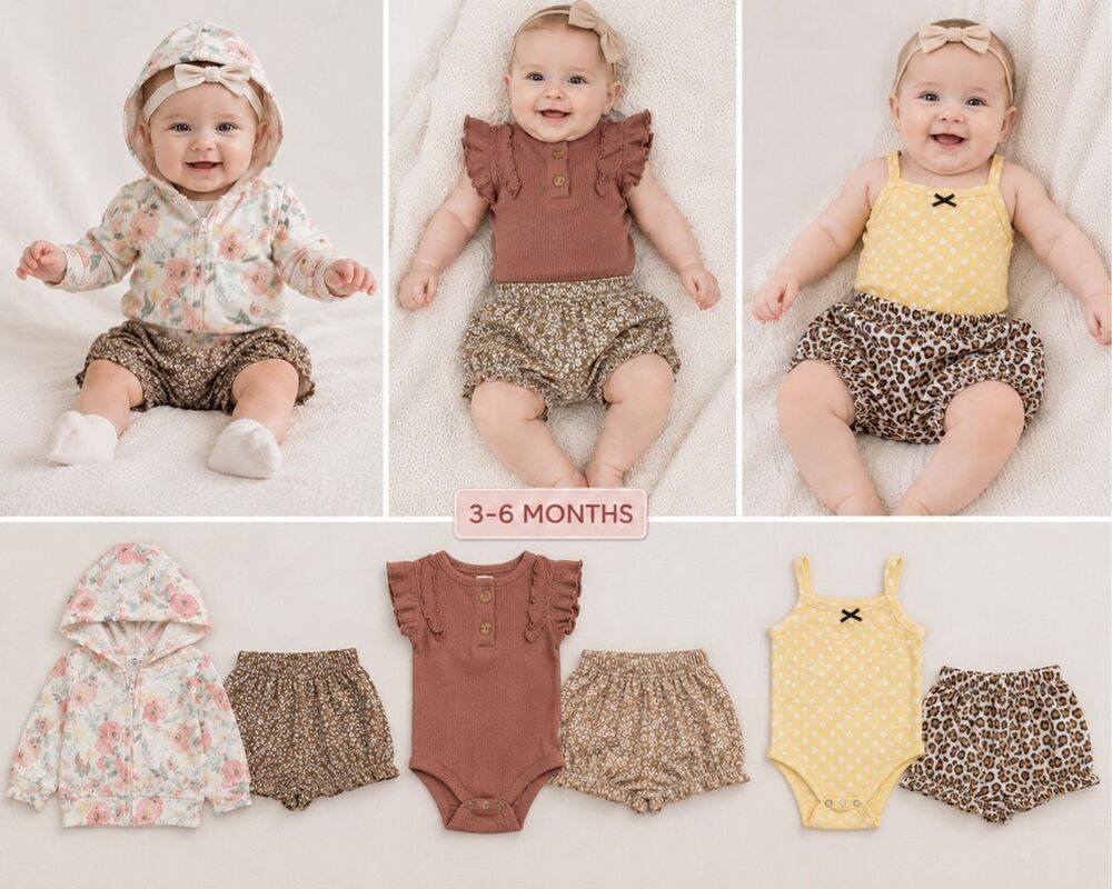 9 Piece Baby Bodysuit Set With Socks Newborn Baby Clothes Size 6-9 Months